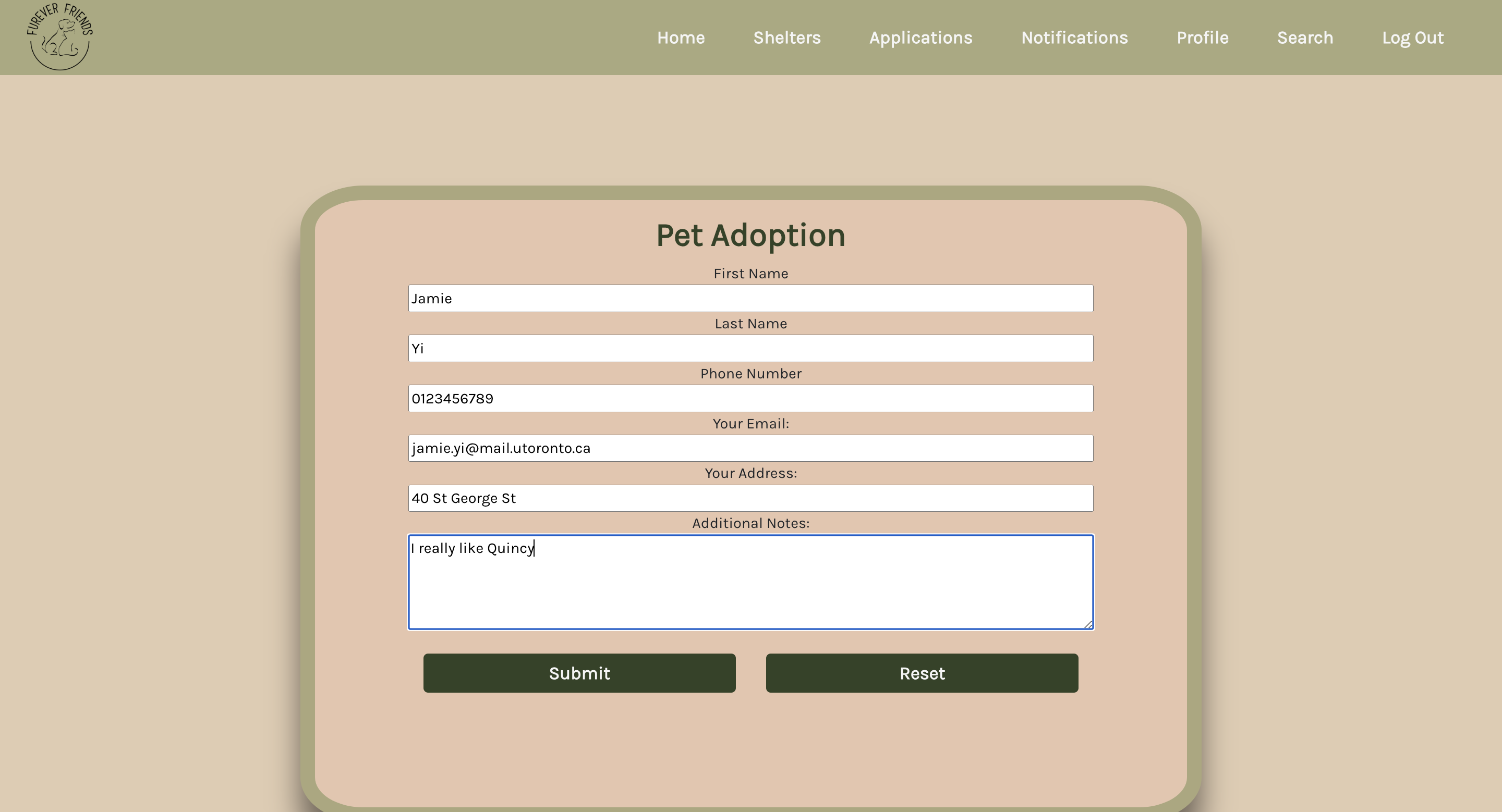 Submitting an adoption application